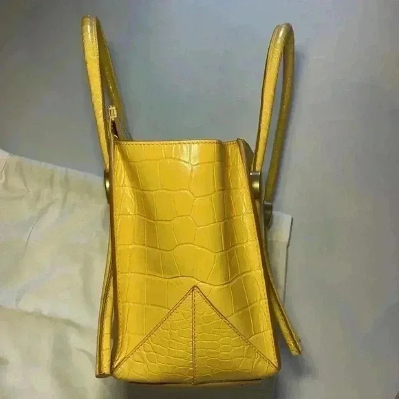Proenza Schouler Croc Embossed Leather Pipe Tote Bag Small Yellow Citrus Purse